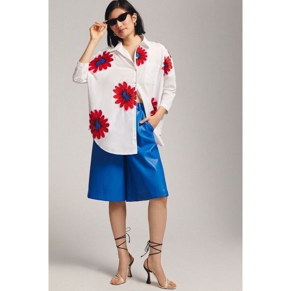 New Anthropologie X Maeve Embroidered Floral Blouse Size Xs/S - Picture 4 of 13